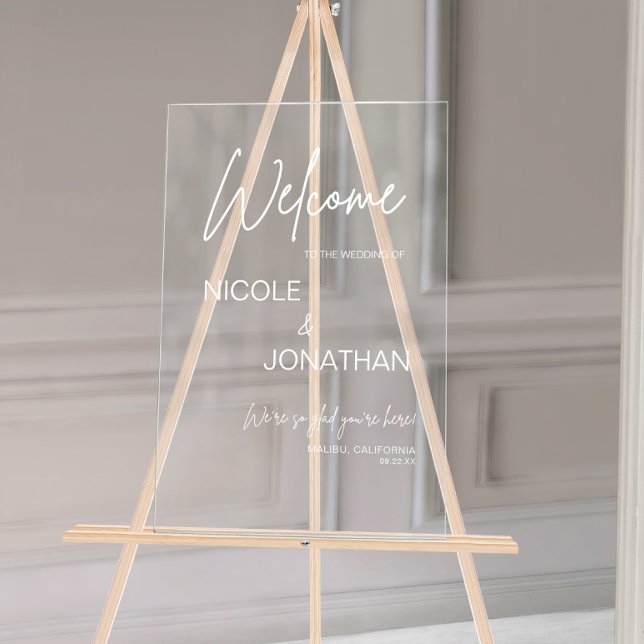 Panneau En Acrylique Texte Blanc de Bienvenue de Mariage Moderne (Créateur téléchargé)