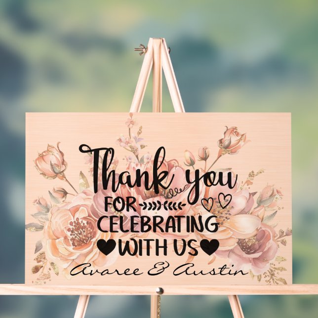 Panneau En Acrylique Thank You for Celebrating With Us Wedding (Neutre)
