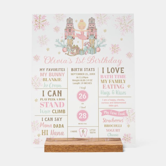 Panneau En Acrylique The Nutcracker 1st Birthday Milestone Birth Stats  (Recto)