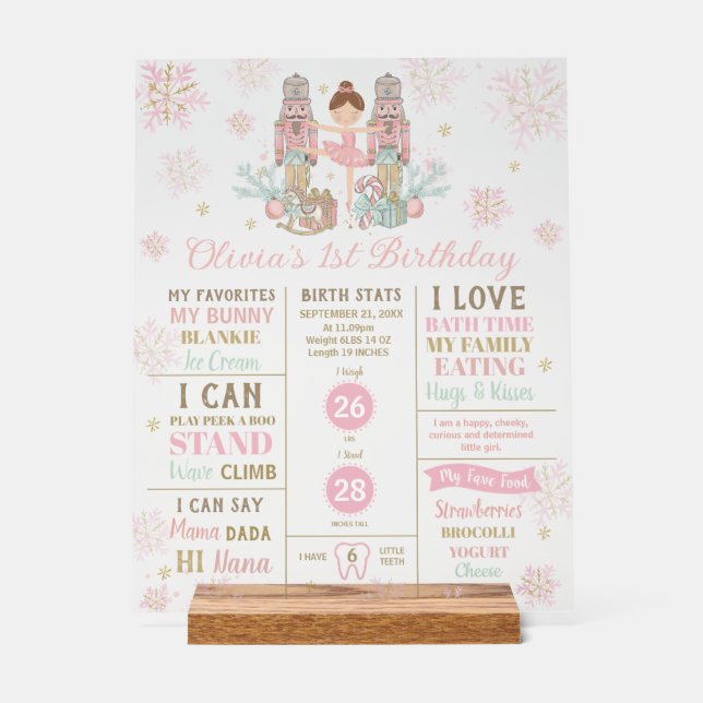 Panneau En Acrylique The Nutcracker 1st Birthday Milestone Birth Stats  (Recto)