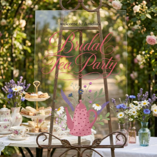 Panneau En Acrylique Théière Florale Fantaisiste Mariage Fête de Thé Ac