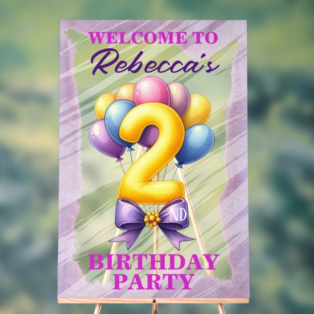 Panneau En Acrylique Thème de ballons pour 2e anniversaire (Neutre)