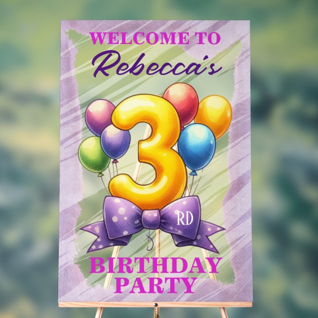 Panneau En Acrylique Thème de ballons pour 3ème anniversaire (Neutre)