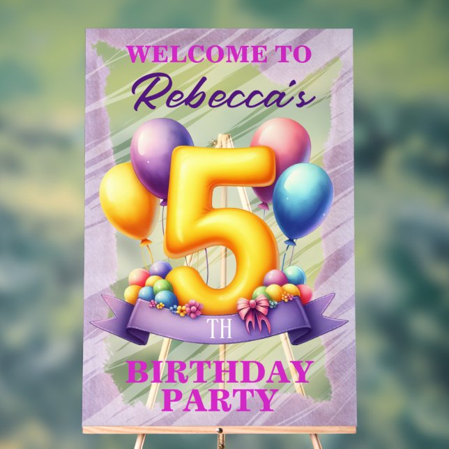 Panneau En Acrylique Thème de ballons pour 5ème anniversaire (Neutre)