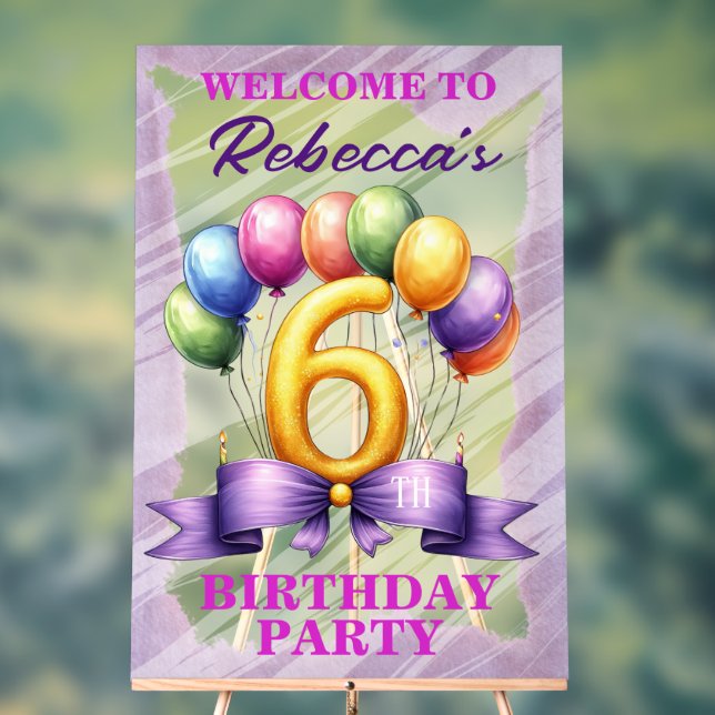 Panneau En Acrylique Thème de ballons pour 6ème anniversaire (Neutre)