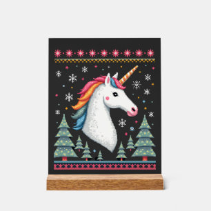 Panneau En Acrylique Thème de Noël Tricoté Licorne T-Shirt (