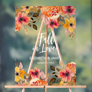 Panneau En Acrylique Tombez amoureux de la bienvenue de mariage floral 