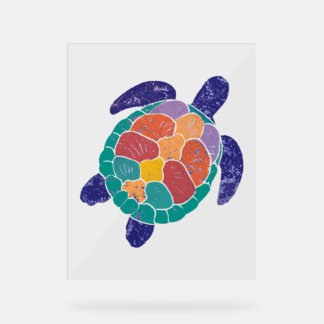 Panneau En Acrylique Tortue de mer Colorée Style déprimé Tortue