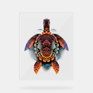 Panneau En Acrylique Tortue de mer Mandala Oeuvre d'art animal marin Bo