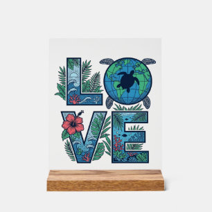 Panneau En Acrylique Tortue de mer Terre Tropical Amour