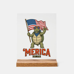 Panneau En Acrylique Tortue Patriotique ‘Merica Vecteur Vintage