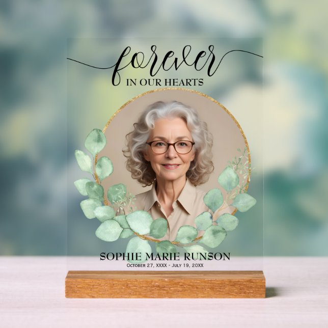 Panneau En Acrylique Toujours dans nos coeurs Eucalyptus funérailles (Neutre)