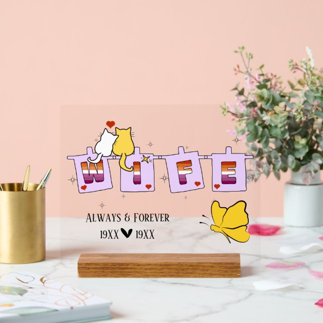Panneau En Acrylique Toujours & Éternellement Drapeau Lesbien Coucher d (Mariage)