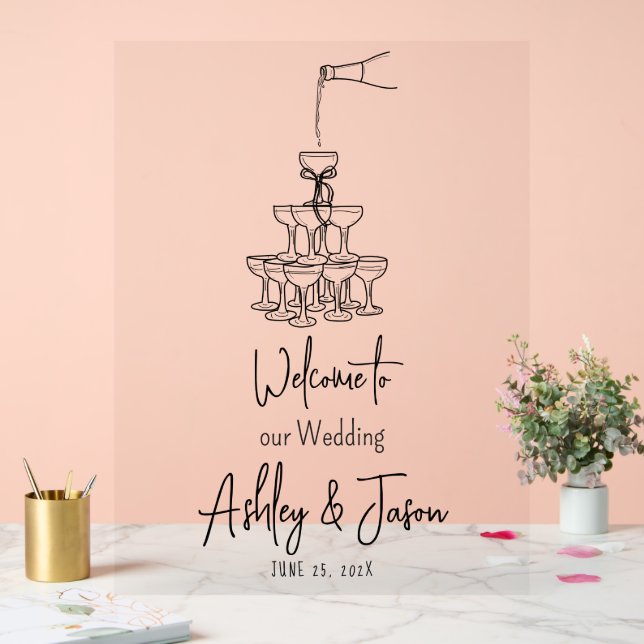 Panneau En Acrylique Tour de Champagne Accueil clair acrylique (Mariage)