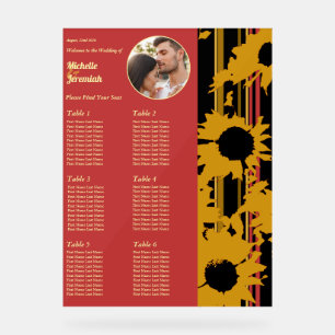 Panneau En Acrylique Tournesol Été Or Rouge Mariage Photo Plan de Table