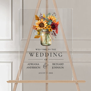 Panneau En Acrylique Tournesols Bourguignons Pot Mason Mariage de Bienv