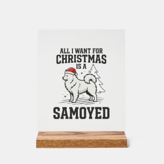 Panneau En Acrylique Tout ce que je veux pour Noël Chien Samoyède