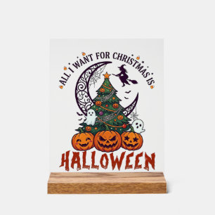 Panneau En Acrylique Tout le monde veut Noël Halloween Arbre Citrouille
