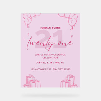 Panneau En Acrylique Toute Invitation d'anniversaire rose