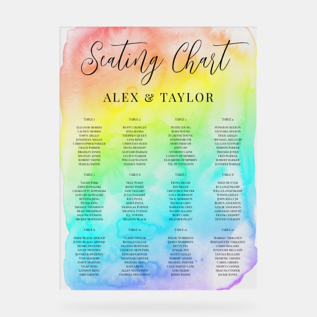 Panneau En Acrylique Translucide Arc-en-ciel Ombre LGBTQ Seating Chart (Recto)
