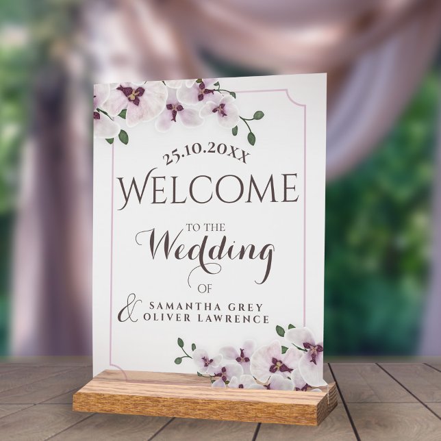 Panneau En Acrylique Transparent Orchid Minimalist Wedding Welcome Sign (Créateur téléchargé)