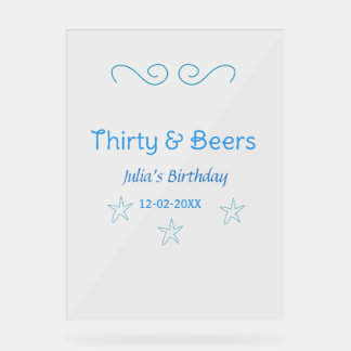 Panneau En Acrylique trente et bières étoile bleue espagnol nom d'anniv