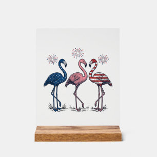 Panneau En Acrylique Trio de flamants patriotiques dessin de gravure vi