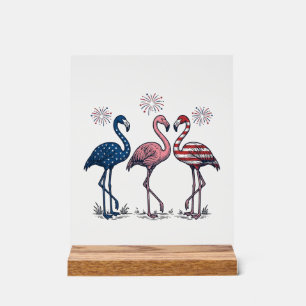 Panneau En Acrylique Trio de flamants patriotiques dessin de gravure vi
