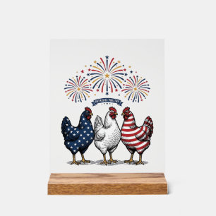 Panneau En Acrylique Trio de poulets patriotiques Gravure vintage vecte