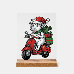 Panneau En Acrylique Trottinette à cheval de Noël drôle Design vintage_