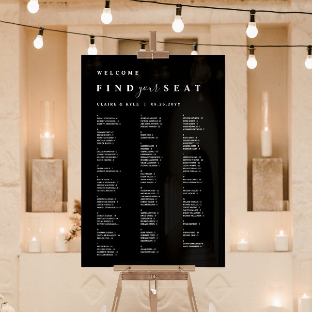 Panneau En Acrylique Trouvez Votre Siège Noir Siège Alphabétique (Créateur téléchargé)