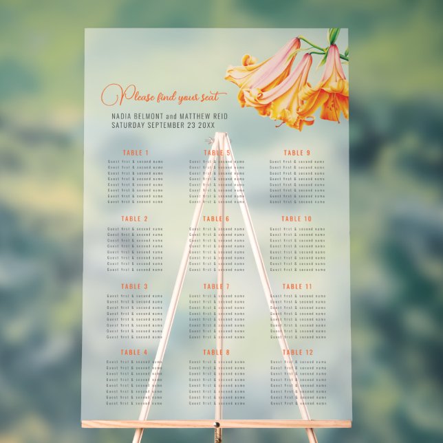 Panneau En Acrylique Trumpet lilies wedding 12 table seating chart  (Neutre)