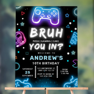 Panneau En Acrylique TU ES DEDANS ? Invitation d'anniversaire Neon Game