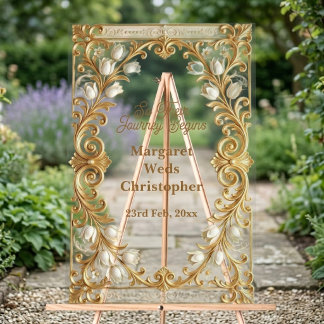 Panneau En Acrylique Tulipes blanches de luxe Baroque doré Bienvenue au