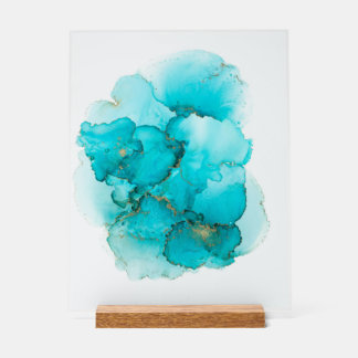 Panneau En Acrylique Turquoise Blue Abstract Fluid Art