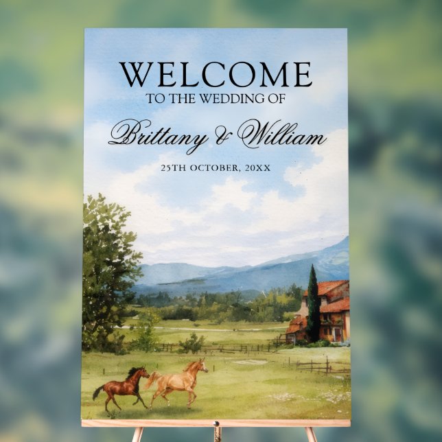 Panneau En Acrylique Tuscan Countryside Landscape Wedding Welcome (Neutre)