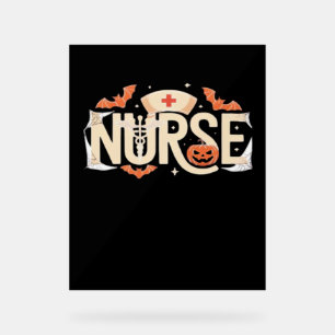 Panneau En Acrylique Typographie d'infirmière Halloween - Conception mé