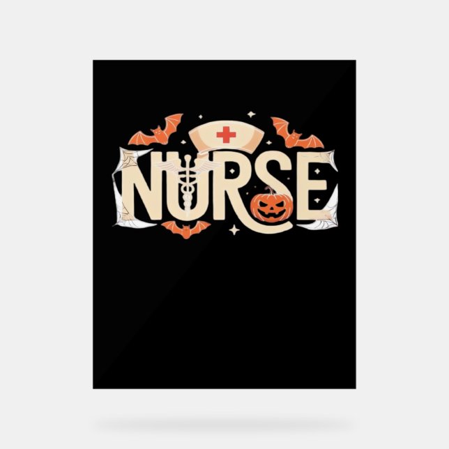 Panneau En Acrylique Typographie d'infirmière Halloween - Conception mé (Recto)