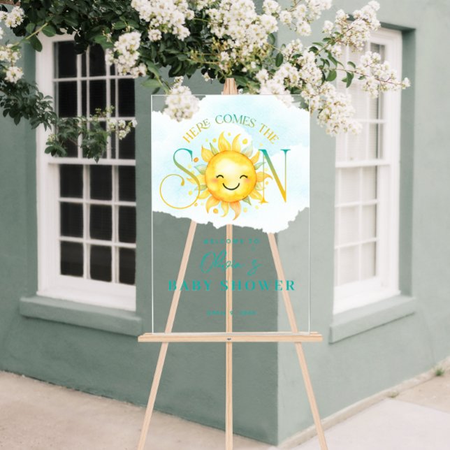 Panneau En Acrylique Un beau soleil, voilà le Baby shower du Fils (Cute Sunshine Here Comes the Son Baby Shower Acrylic Sign)