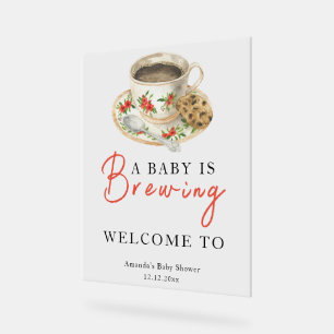 Panneau En Acrylique Un bébé prépare une tasse de café Baby Shower