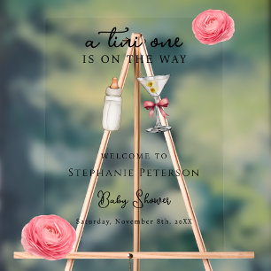 Panneau En Acrylique Un petit est en route Baby Shower Pink Martini