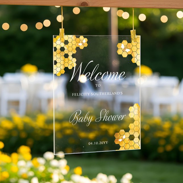Panneau En Acrylique Un Petit Miel Sucré En Chemin Baby shower D'Abeill (A Sweet Little Honey On The Way Bee Baby Shower In Acrylic Sign)
