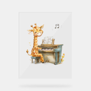 Panneau En Acrylique Une Jolie Giraffe Bébé Joue La Guitare