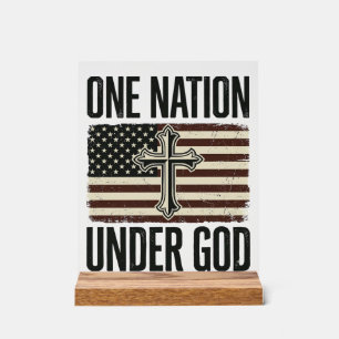 Panneau En Acrylique Une nation sous Dieu croix patriotique
