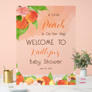 Panneau En Acrylique Une Petite Pêche Est En Chemin Fille Baby shower