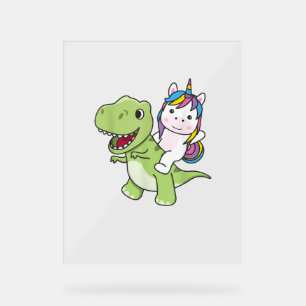Panneau En Acrylique Unicorn Circule Sur Trex Cute Dinosaur Avec Unicor