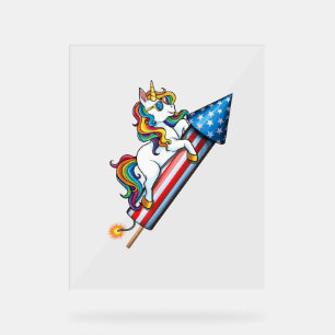 Panneau En Acrylique Unicorn équitation Fireworks American USA Drapeau