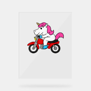 Panneau En Acrylique Unicorn équitation moto T-shirt drôle Magique Un