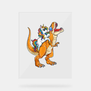 Panneau En Acrylique Unicorn équitation T rex Hommes Dinosaur Drôle Gar