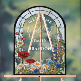 Panneau En Acrylique Unique Wildflower Stained Glass Wedding Welcome